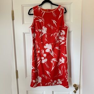 HOBBS Dress Sleeveless Pencil Dress Orange White Tulip Flowers Size US 14